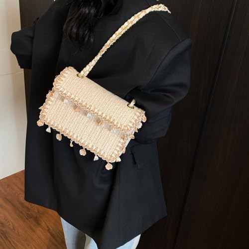 Straw Crossbody Bags for Women Summer Raffia Shell Straw Clutch Evening Bag Woven Shoulder Bag for Wedding Party2