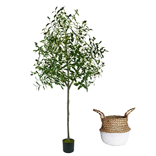 Artificial Olive Tree, 6Ft Fake Olive Branch Leaves Plant With Basket, Perfect Faux Topiary Silk Tree For Indoor Home Office Living Room Decoration #TOP30