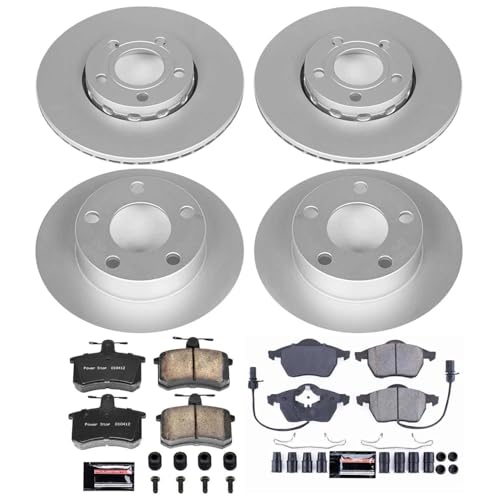 Image of PowerStop Front and Rear Brake Kit for Audi A4 Quattro 1999-01 - Fully-Coated Disc Rotors with Z23 Carbon-Fiber Ceramic Brake Pads Upgrade, CRK530