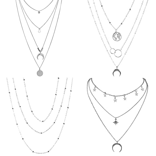 RINHOO FRIENDSHIP 4-6Pcs Multiple Layered Necklaces for Women Choker Necklace with Moon Star Coin Gold Sliver Chain Necklace Jewelry for Women