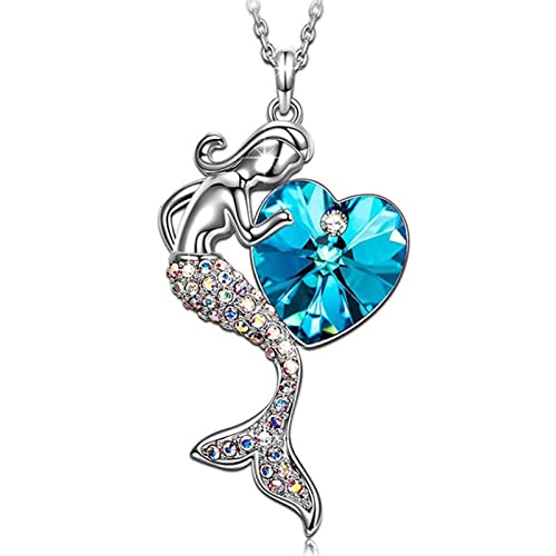 Collier pour femme - Cadeau élégant - Bijou tendance - Sirène - Cœur en cristal synthétique - Pour la vie quotidienne, bleu, S Cover