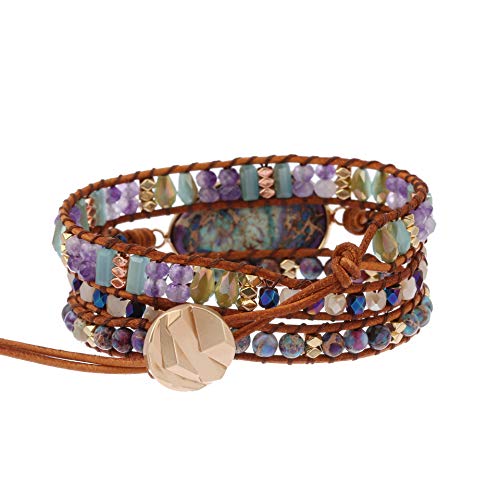 Image of Plumiss Women Boho Handmade Natural Stone Crystal Leather Bead Wrap Bracelets Collection
