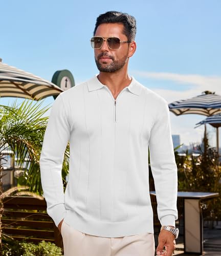 Mens Knit Polo Shirts Long Sleeve Quarter Zip Polo Casual Fashion Slim Fit Golf Shirts4