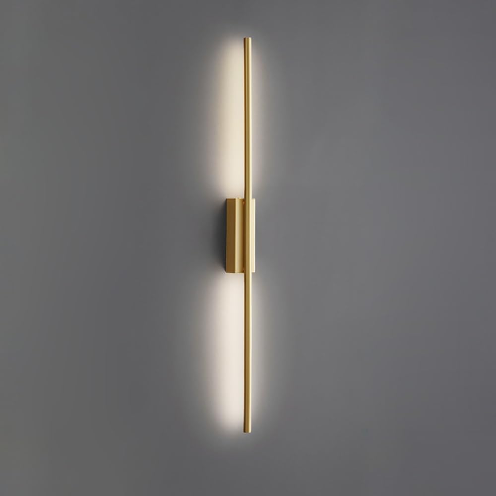 COSRUB Linear LED Brass Wall Mounted Light, Long Tube Dimmable Wall Lamps Modern Simple Ambient Accent Wall Sconces for Living Room Hallway Stairs Bedroom(Gold,80cm/31.49in)