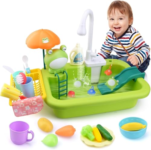 Ensemble de Jeu d'évier de Cuisine,Évier Jouet Cuisine Enfant,Jouets de Cuisine Accessoires avec Robinet Enfant Pompe,Jouets de Jeu de Rôle pour Enfants Garçons Filles de 3 à 7 Ans