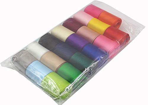 1-1/2 Inch Wide Solid Color Double Sided Polyester Satin Ribbon 20 Colors X 2 Yard Each Total 40 Yds Per Package #TOP6