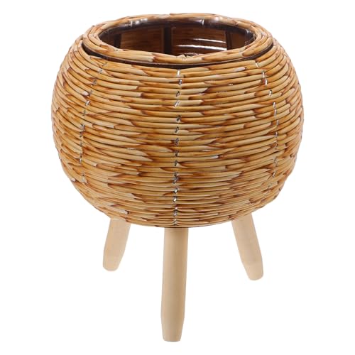 ROMISBABA Supporto per Piante Intrecciato in Legno Naturale Alzata per Vasi da Interno Stand per Fiori Resistente e Decorativo per Soggiorno e Balcone