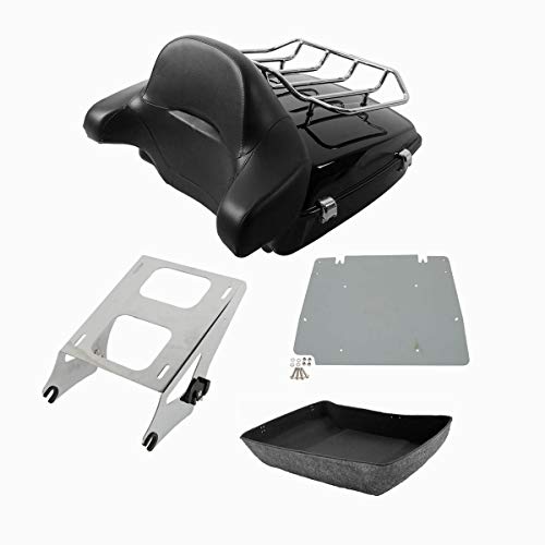 TCT-MT Chopped Tour Pack Pak Trunk Luggage Rack Backrest Base Plate Fit For Harley 2014-2020 Road King FLHR Street Glide FLHX FLHXS Tri Glide Ultra FLHTCUTG CVO Limited FLHTKSE FLHTK Black 2019 2018