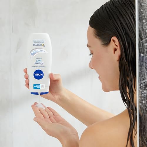 NIVEA Creme Soft Pflegedusche, Duschgel mit Vitaminen und wertvollen Ölen, feuchtigkeitsspendende und pH-hautneutrale Cremedusche mit mildem Duft (250 ml)