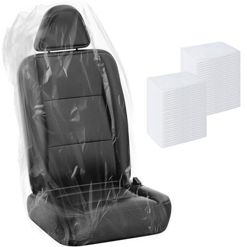 MYFAMIREA 50 PCS Disposable Car Seat Covers Clear Plastic Vehicle Seat Protector, Plastic Seat Covers Protector Universal Water Resistant and Stain Resistant for Cars Auto Truck Bus Airplane