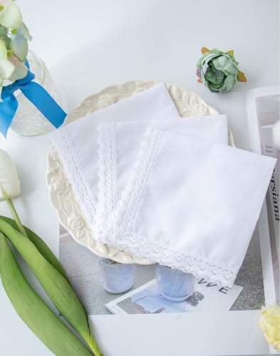 Image of Lace Cotton White Handkerchiefs Perfect Wedding Bulk