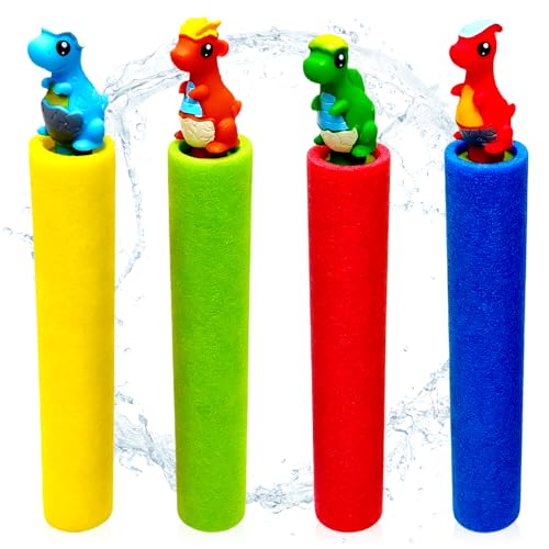 FCXVXCL Dinosaurios Pistolas de Agua, 4PCS Dinosaurios Lanzador de Agua de Espuma Juguetes de Agua para Juegos Piscina Pistola de Aguas de Espuma para Niñas,Niños,Piscina,Playa,Jardin,Fiesta