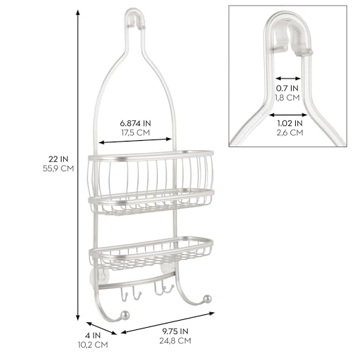 iDesign - 61974 York Metal Wire Hanging Shower Caddy, Extra Wide Space for Shampoo, Conditioner, and Soap with Hooks for Razors, Towels, and More, 10" x 4" x 22", Pearl White - Image 3