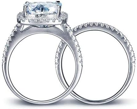 Women's 2PCS Pretty 18K White Gold Plated Princess Cut CZ Bridal Engagement Wedding Band Set Best Anniversary Promise Rings for Her Eternity Love Collection Jewelry Heart Arrow Rings