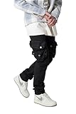 mnml Men's Waxed Denim Cargo Pants, Black