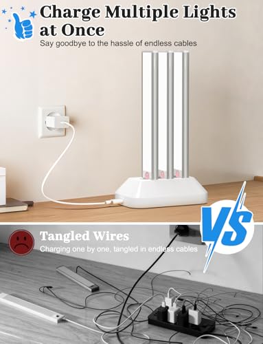 Image of Under Cabinet Lighting with Charging Station, 2000mAh Rechargeable Motion Sensor Light Indoor, 3 Color Tempers Dimmable Closet Lights Wireless, Magnetic Under Cabinet Lights for Kitchen, 3-Pack
