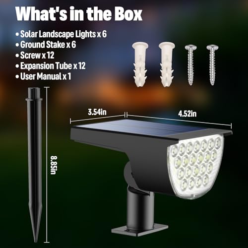 GKGG Solar Lights Outdoor Waterproof IP65, Solar Powered 76 LED 3 Lighting Modes Solar Spot Lights Outdoor for Yard Garden Landscape Pathway (White, 6 Pack) - image 2