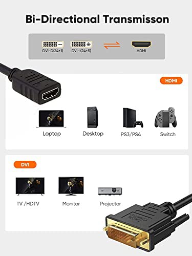 Cablecreation Dvi To Hdmi Cable 0.5Ft Short Bi-Directional Hdmi Female To Dvi-D(24+1) Male Adapter, 1080P Dvi-D To Hdmi Conveter, For Pc,Tv Box, Ps5, Blue-Ray, Xbox #TOP7