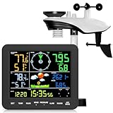 Home Weather Station with Rain Gauge and Wind Speed, Weather Stations Wireless Indoor Outdoor with Rain Gauge Outdoor, Forecast, Temperature, Humidity, Moon Phase, Alarm Clock(No WiFi)