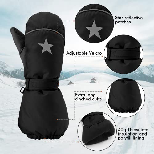HIGHLOONG Kids Toddler Waterproof Snow Ski Mittens- Breathable Thinsulate Lined Winter Cold Weather Gloves for Boys and Girls Snowboarding