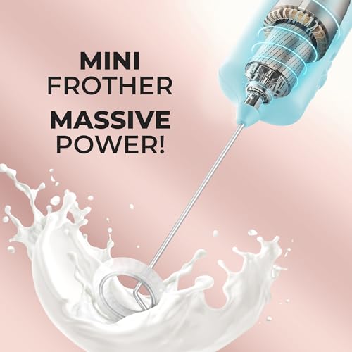 Image of Mini & Mighty Milk Frother Wand - Powerful Handheld Coffee Frother, Battery Operated Drink Mixer - Compact Pocket Size - Detachable Whisk for Latte, Cappuccino, Matcha, Hot Chocolate