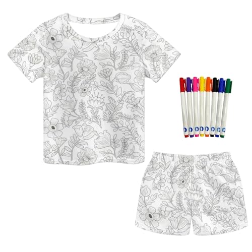 Tenues 2 pièces pour enfants à colorier avec pantalon fleuri et feutres pour fille 9-10 ans