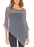 SHU-SHI - Jersey de estilo capa para mujer - Con volante y transparencias - Punto ligero - Talla única - Gris