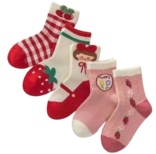 Image of Kids Cotton Blend Ankle Socks, Rainbow Stripes and Patterns, Pack of 5 Pairs, Multicolour