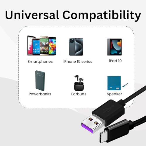 Image of Umake USB-A to Type-C Cable, 67W HyperCharge & Turbo Charge Support, High-Speed Data Sync, Durable, Compatible with Redmi Note 13 /12 /11 Pro /Poco X5 /X4 /M5 /M4