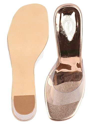 Image of Shoetopia Women's Clear Block Heel Mules || Transparent Strap Slip-On Sandals || Open Toe Chunky Heels
