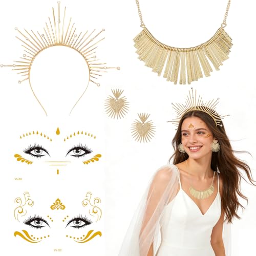 CHENBOOW Serre-Tête Halo,4 Pièces Déesse du Soleil Accessoires de Costume,Halo Couronne Bandeau,Déesse du Soleil Coiffe,Auréole Diadème,pour Fêtes,Carnavals,Halloween Costumes