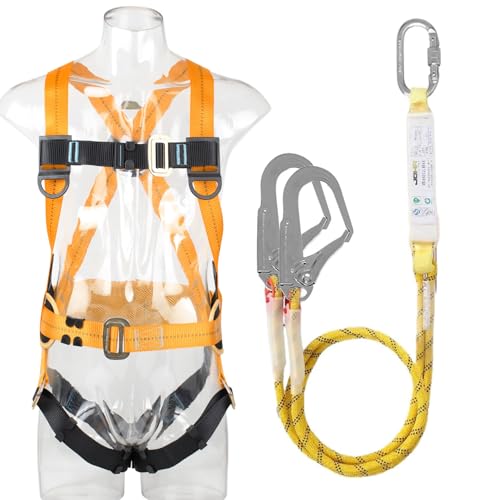 CHAMSUREUK Height Safety Fall Arrest Kit 5 Point Safety Harness Universal Size Rated to 100kg/220lb with 2 Big Buckles and 2 2m Lanyards Approved EN355 EN354 and EN361