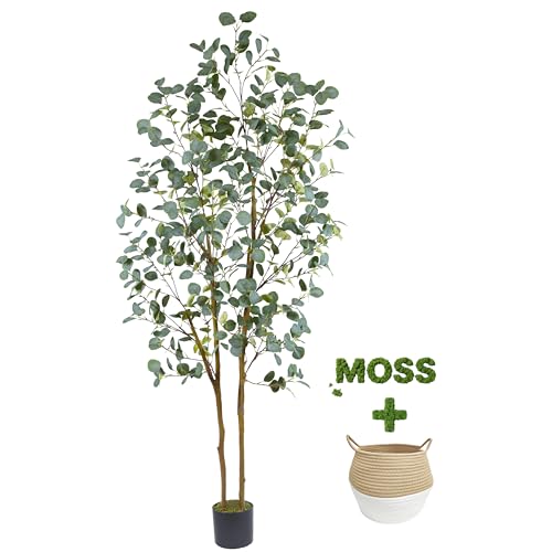 Warmplants Artificial Eucalyptus Tree 7ft Tall Silk Leaves Fake Plant with Basket for Outdoor Indoor 83 Faux Eucalyptus Trees for Home Office Livingroom Floor Dcor