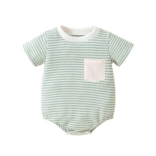 Image of Gobuuly Baby Sweatshirt Romper Boy Girl Waffle Knit Long Sleeve Striped Romper Oversized Sweater Newborn Fall Winter Clothes