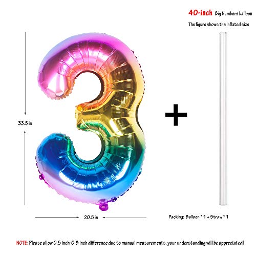 Image of 40 Inch Rainbow Digit Helium Foil Birthday Party Balloons (Dark Rainbow 3)