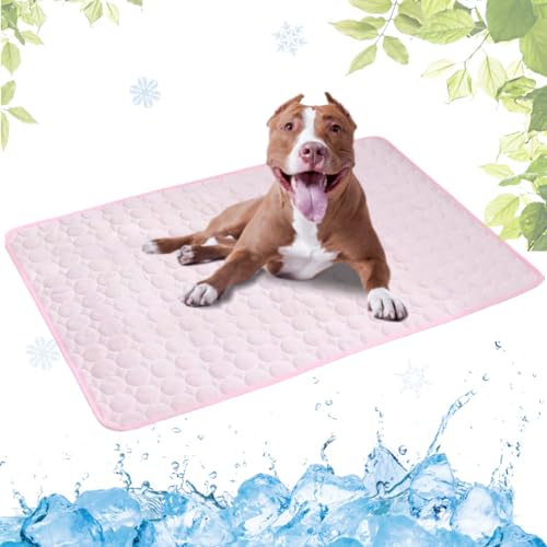 LEZUAN Kühlmatte Hunde, Selbstkühlende Hundematte, Kühldecke Katzen, Ungiftig Kühlkissen für Haustiere, Waschbar Hund Kältematte für Drinnen, Draußen und Auto, Rosa,55x70cm