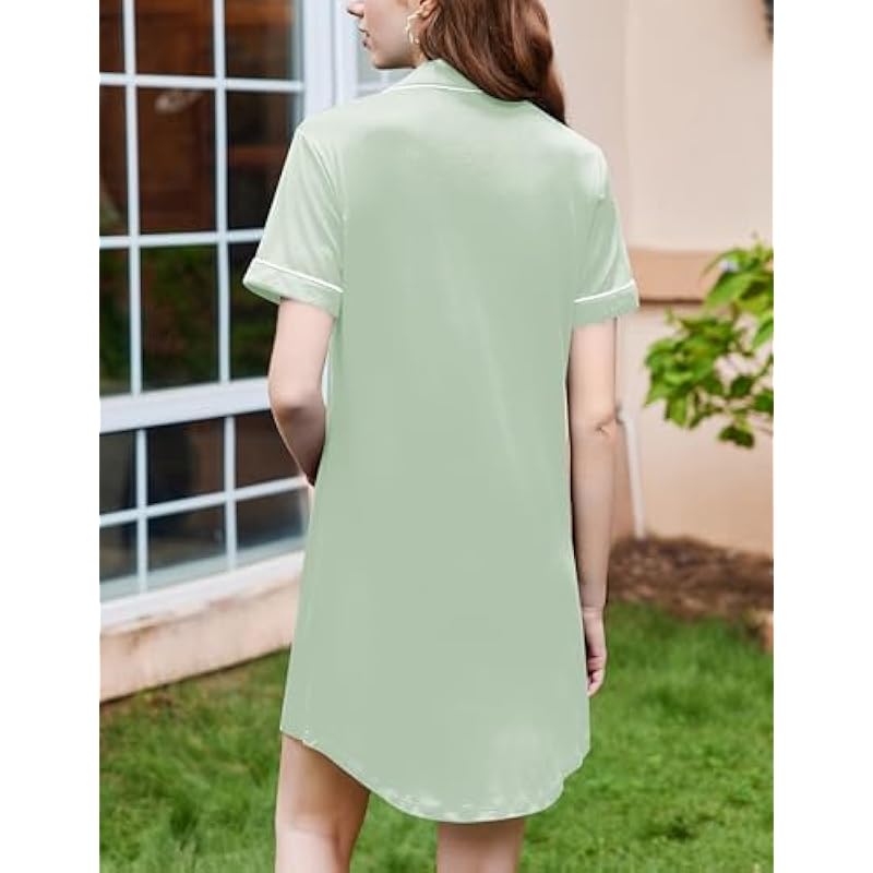 Ekouaer Nightgowns for Women Button Down Sleepshirt Short Sleeve Nightshirt Boyfriend Pajamas V Neck Nightdress S-XXXL 상세이미지 3