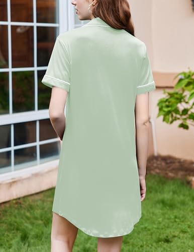 Image of Ekouaer Nightgowns for Women Button Down Sleepshirt Short Sleeve Nightshirt Boyfriend Pajamas V Neck Nightdress S-XXXL