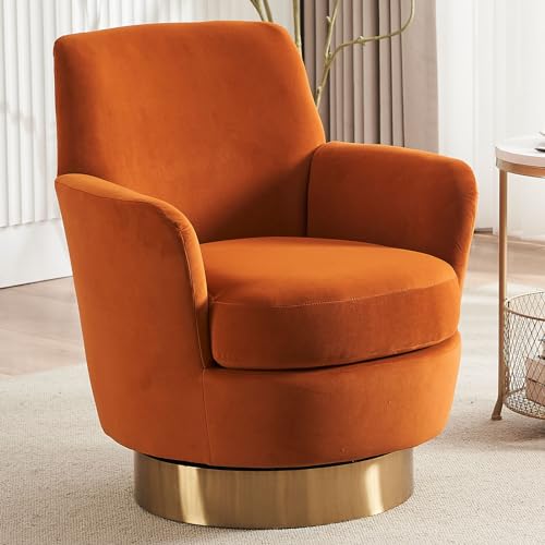 LUCKHAO Swivel Barrel Chair,Modern Velvet Upholstered Round Swivel Accent Chairs