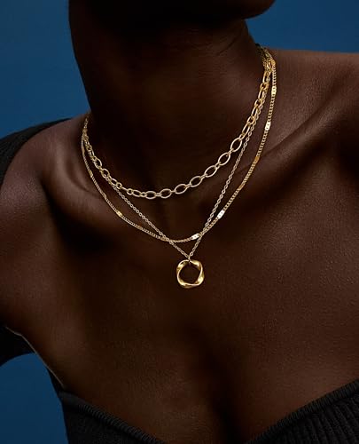 ORAZIO Layered Necklaces for Women,14K Gold Plated/Silver Stacked Necklaces for Women,Dainty Pearl Paper Clip Chain Pendant Choker Necklace Set Cute CZ Stackable Womens Necklaces Trendy Gold Y Necklace Jewelry Set Gift3