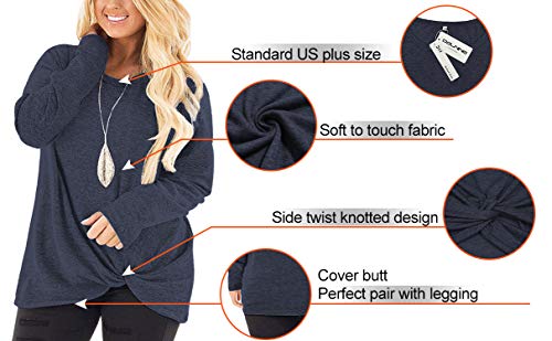 Image of DOLNINE Womens Plus Size Knotted Tops Long Sleeve Tee Shirts Loose Casual Blouse