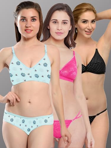 Image of Love Maker Stylish Non Padded Lingerie Set for Women Bra Panty Combo Pack of 3.
