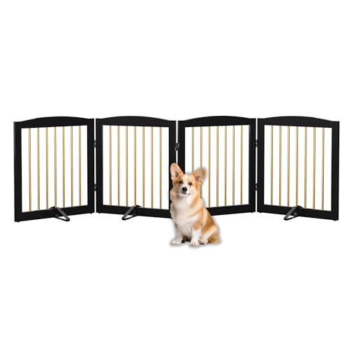 Absperrgitter Hund,Schutzgitter Holz, Freistehendes Hundeabsperrgitter Türgitter Treppengitter Schutzgitter Hund Faltbar Weiß… – Ansicht 1