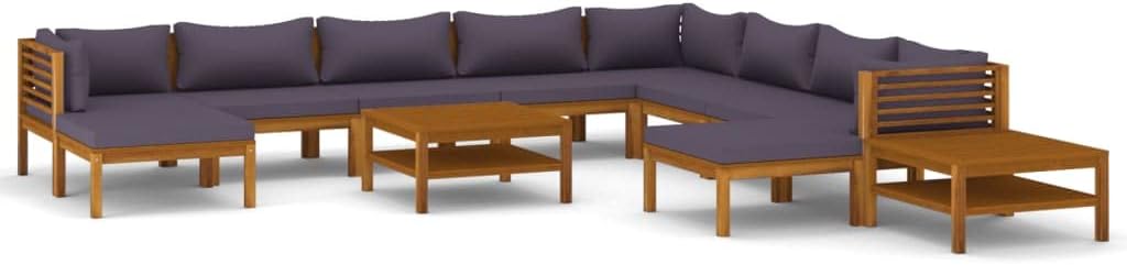vidaXL Solid Acacia Wood Patio Lounge Set 12 Piece with Cushion Outdoor Garden Terrace Wooden Modular Sofa Seating Seat Sitting Chair Furniture