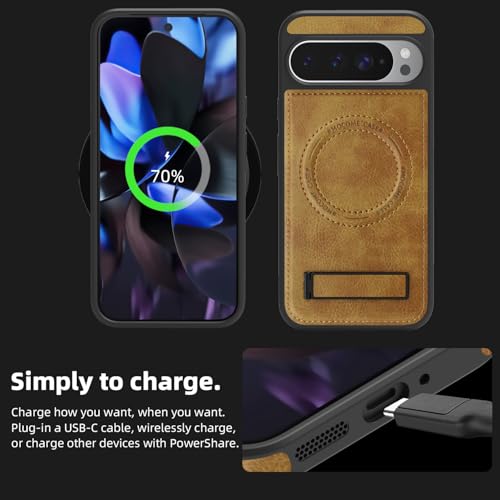 Image of Lunivop for Google Pixel 9 Pro XL Case Leather [Compatible with Magsafe Wireless Charging] Magnetic Cover Stand Funda para Google Pixel 9 Pro XL 6.8 '' 5G 2025 Rugged Best Phone Cases Brown