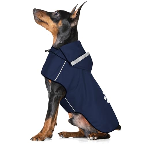 BiPawTi Small Dogs Coats Waterproof Soft Lightweight Dog Raincoat with Adjustable Drawstring/Reflective Strip/Leash Hole Hooded Blue Dog Rain Coat for Pet Walking Blue - S