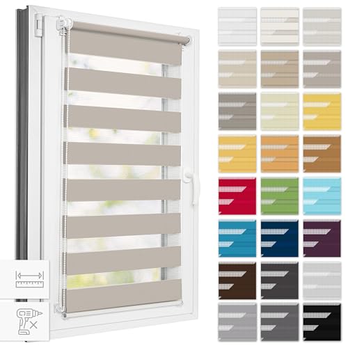 Estika Doppelrollo Klemmfix ohne Bohren, Breite alle 1 cm - 95 cm x 120 cm - Grau-braun - Tag und Nacht Duo Rollo, Rollos für Fenster ohne Bohren, Fenster sichtschutz
