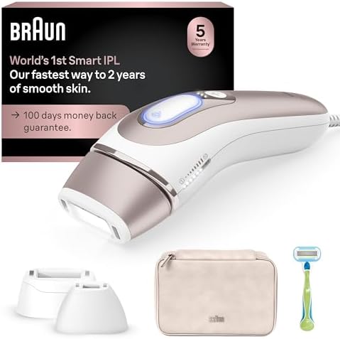 Braun Smart IPL, Skin i·Expert Pro 7: at Home Laser Hair Removal, Permanent Visible Hair Reduction, Holiday Gifts for Women and Men with Free App, Vanity Case, Venus Razor, 3 Smart Heads, IPL7243