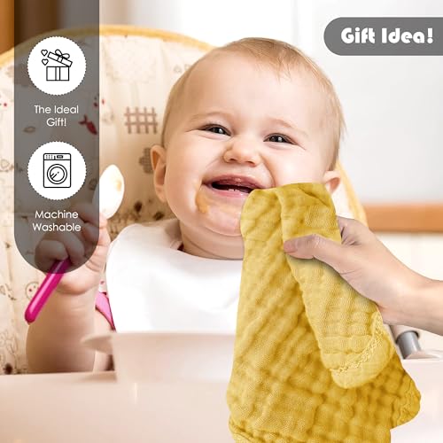 Image of Ease Cubs 12 Pack Muslin Washcloths for Baby - 100% Cotton Baby Wash Cloths for or Baby Face Body Comfy and Soft for Newborn Infants Kids Girls and Boys - 12 inchx12 inch - Brown, Honey and Bean Paste Series
