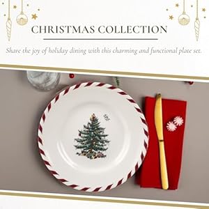 Spode Christmas Tree Canape Plates - Set of 4 | Peppermint Design, Holiday Dinner Plate | Christmas Serving Plate & Festive Appetizer Plate | Seasonal Decorative Plate, Holiday Tableware Spode Christmas Tree Canape Plates Set of 4 Peppermint Design Holiday Dinner Plate Christmas Serving Plate Festive Appetizer Plate Seasonal Decorative Plate Holiday Tableware